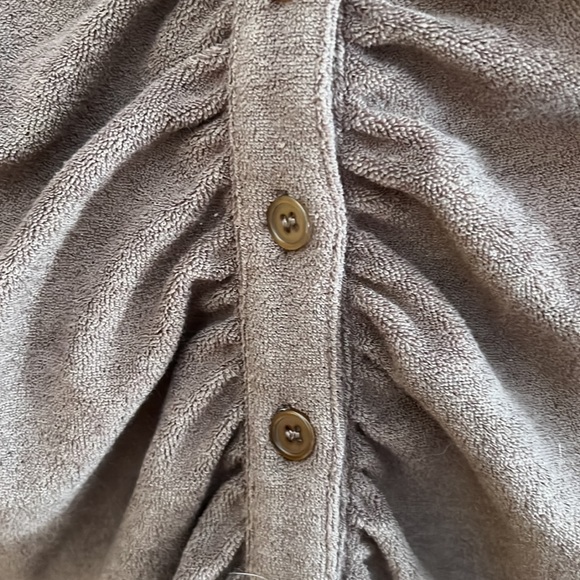 Collared Button Up Down Terry Cloth Brown Mini Dress - Picture 3 of 5